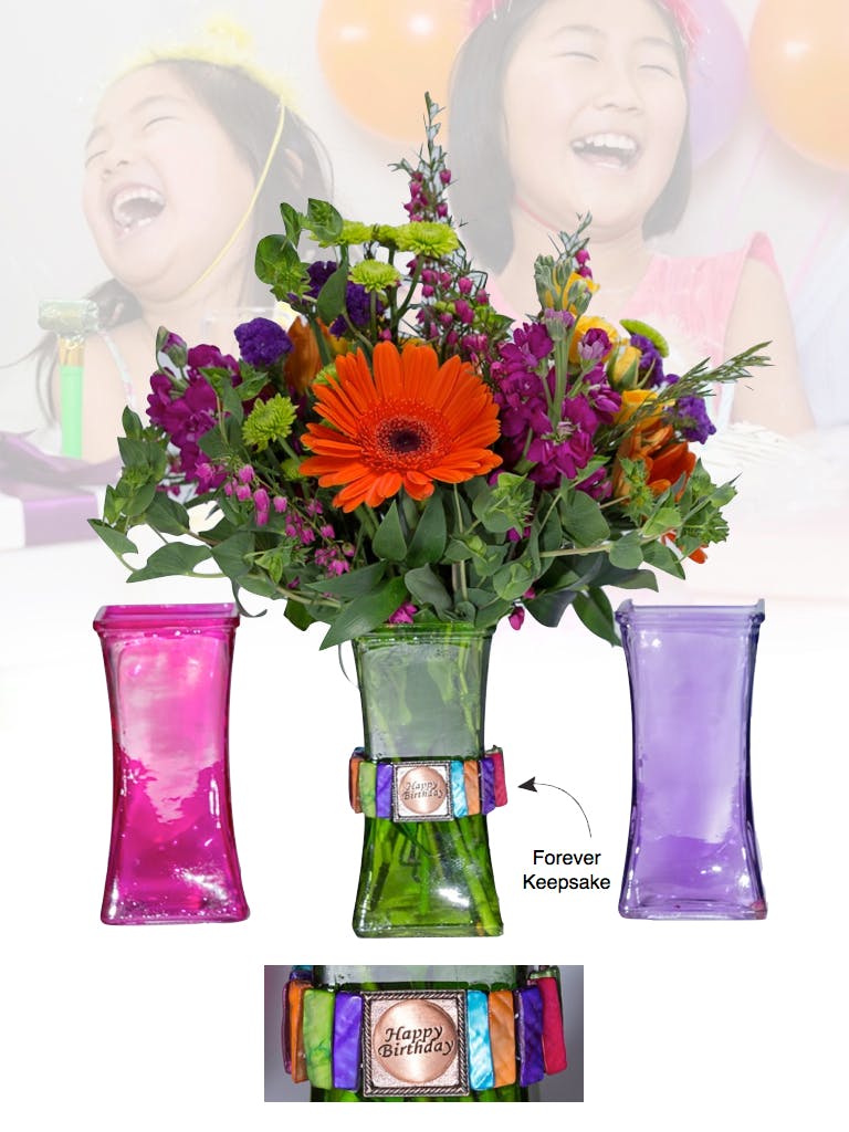 Vase of Life Happy Birthday Multi Colored Vase Boesen The Florist