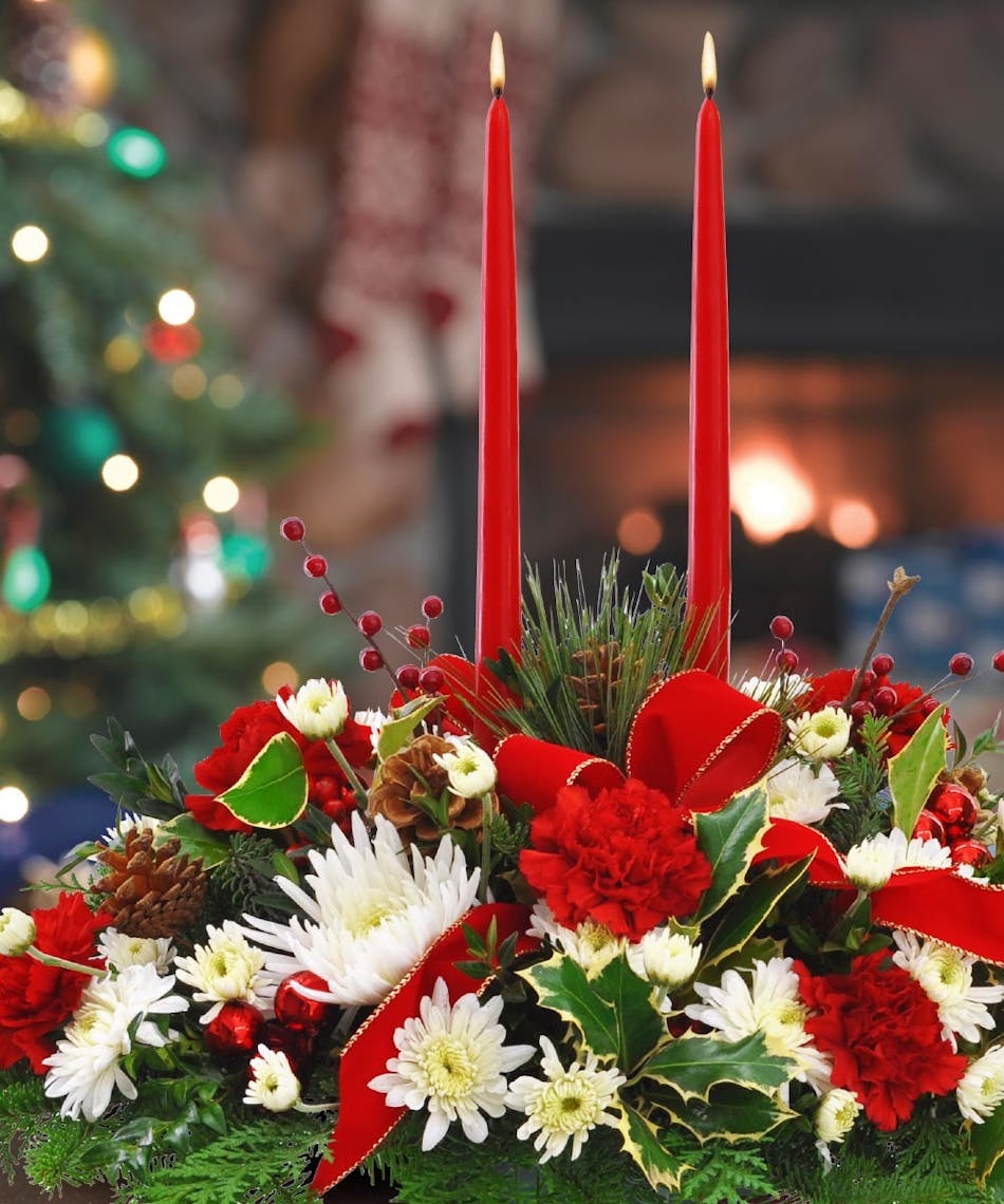 "Holiday Centerpiece" Floral Arrangements Boesen the florist Des