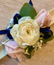 White and Pink Roses with Accent Ribbon